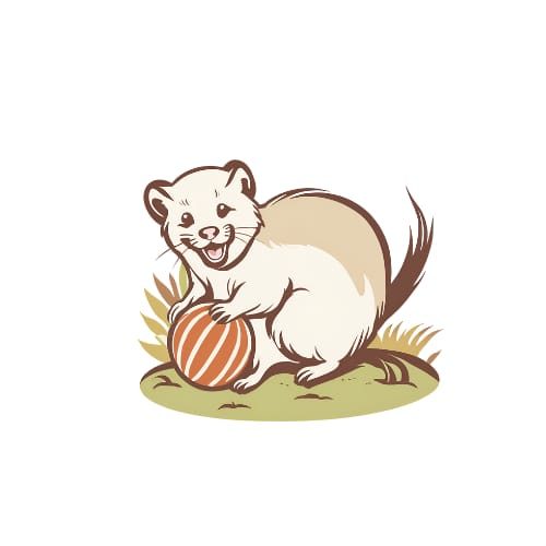 Footsy the ferret playing with a ball